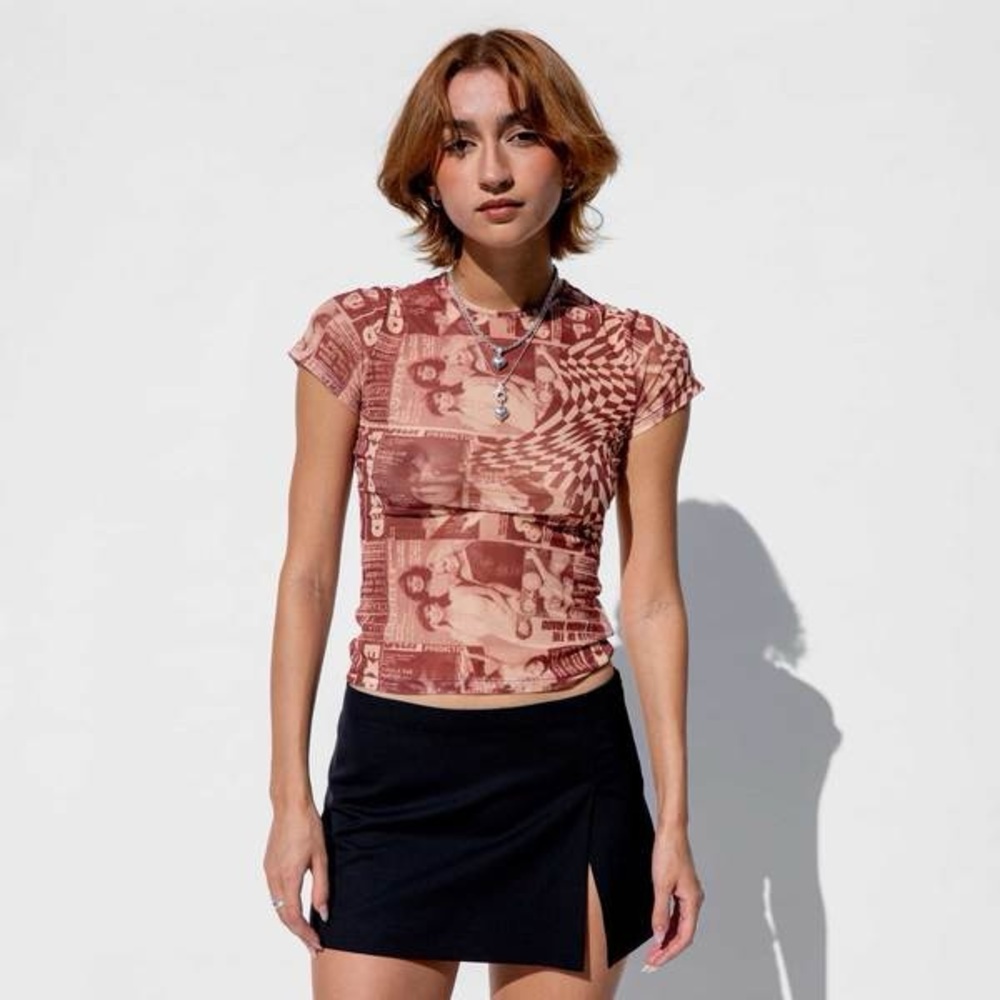 Miaou Mini Tee Shirt Wanted Red Vintage Print Mesh S